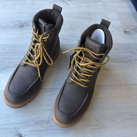 Jack & Jones faux leather brown size 8 lace up‎ boots in cognac brown NWT in box main image 4